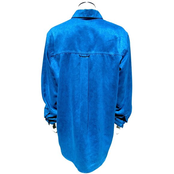 Chicos Design Vintage Aqua Blue Button Up Tunic Shirt Long Sleeve Faux Suede 1 - Picture 3 of 9